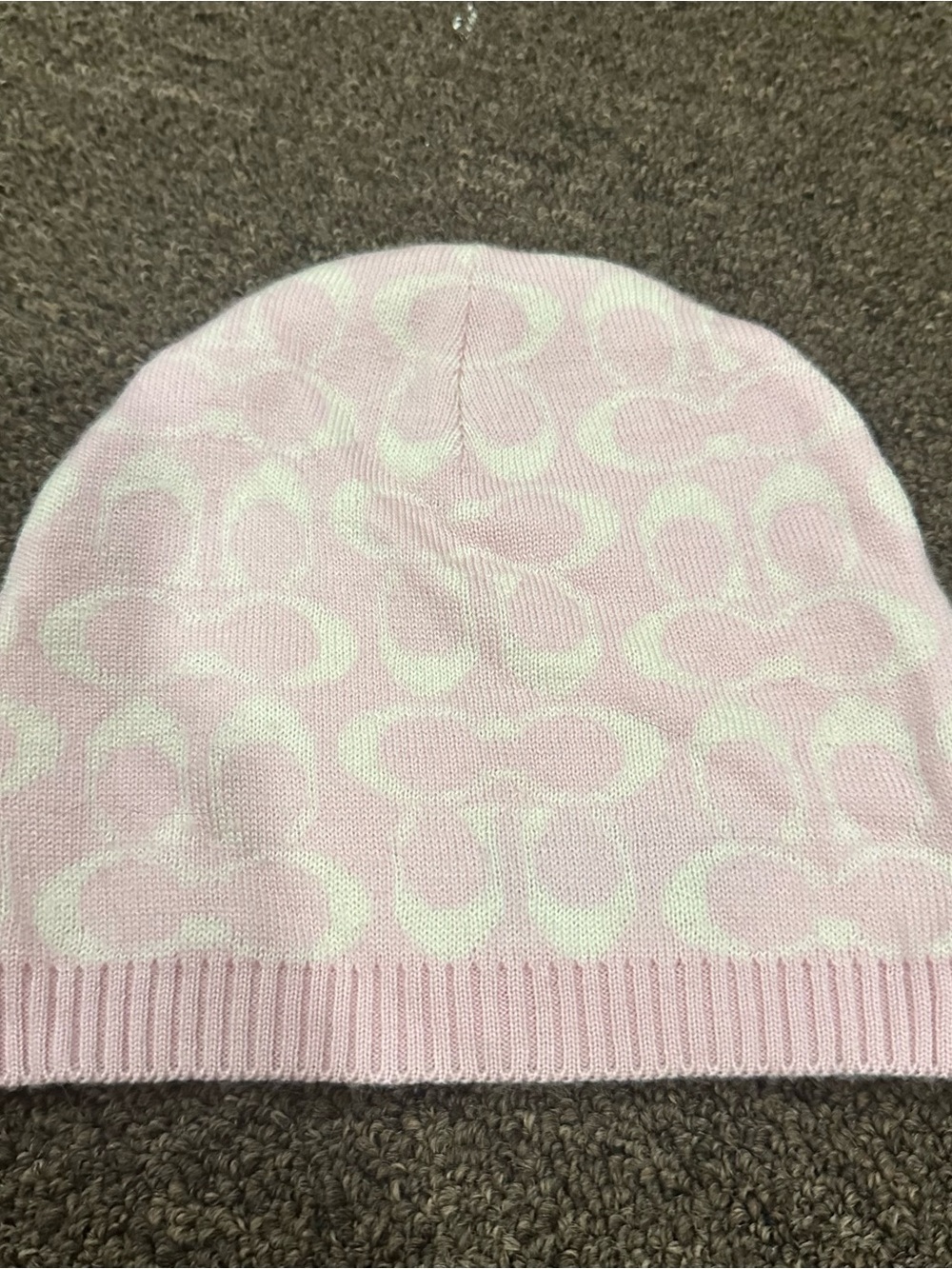 Coach Pink Patterned Knit Beanie Hat